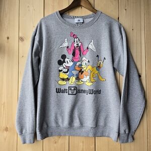 Walt Disney World Grey Mickey Donald Goofy Pluto Crewneck Sweater Womens Medium